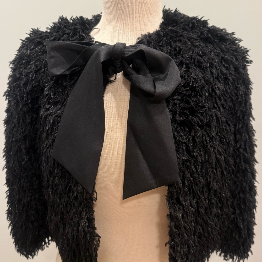 Kate Spade Black Textured Cape Jacket with Bow Women’s Size 0